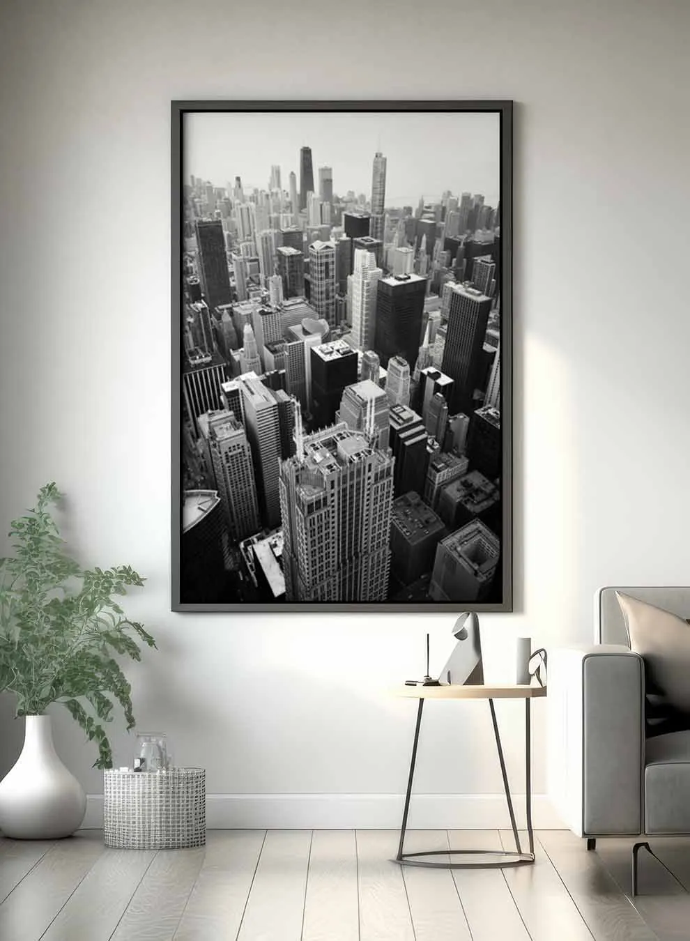 Canvas Wall Art Stretched Over Wooden Frame with Black Floating Frame