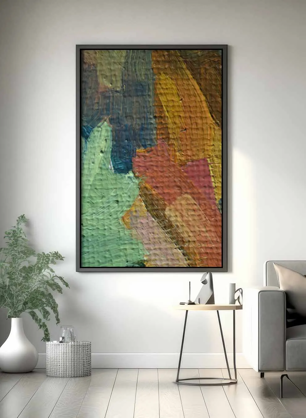 Canvas Wall Art Stretched Over Wooden Frame with Black Floating Frame