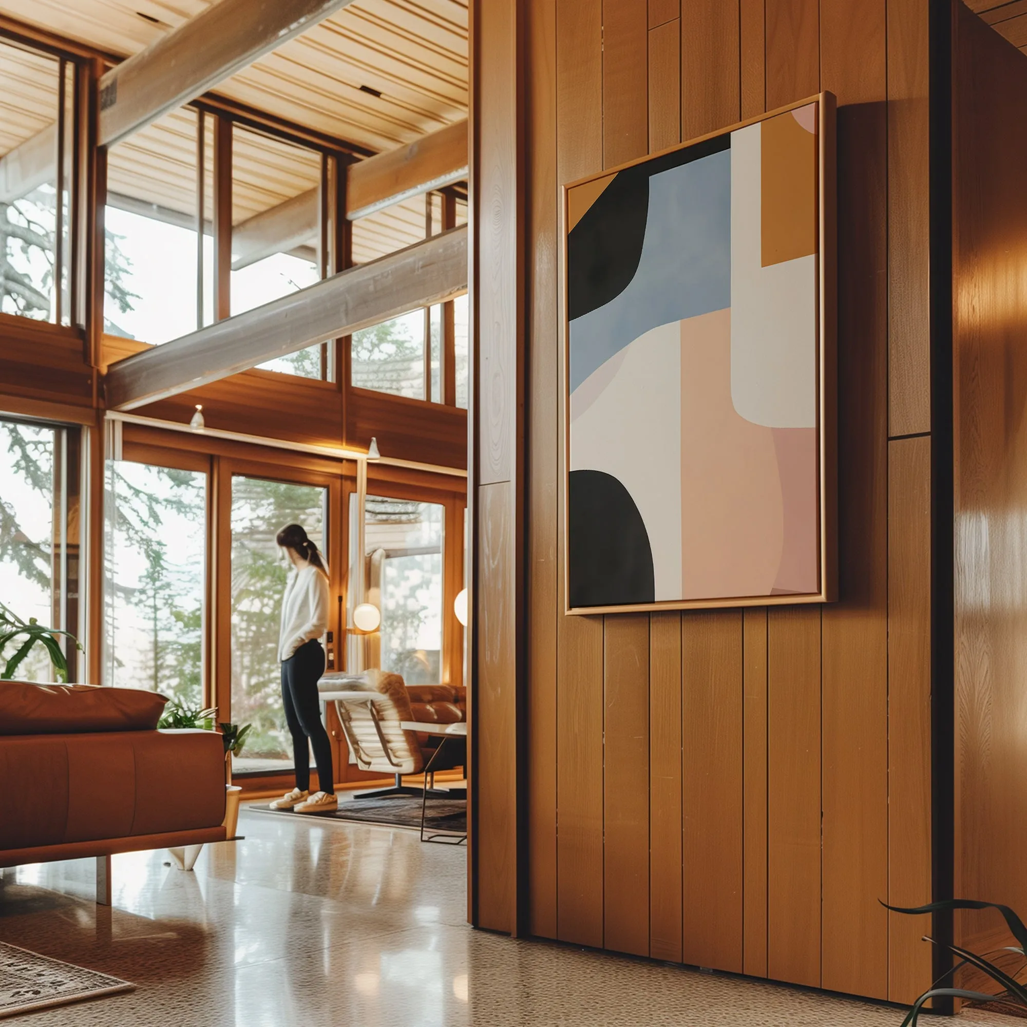 Canvas Wall Art Stretched Over Wooden Frame with Floating Frame and Abstract Painting CV4111