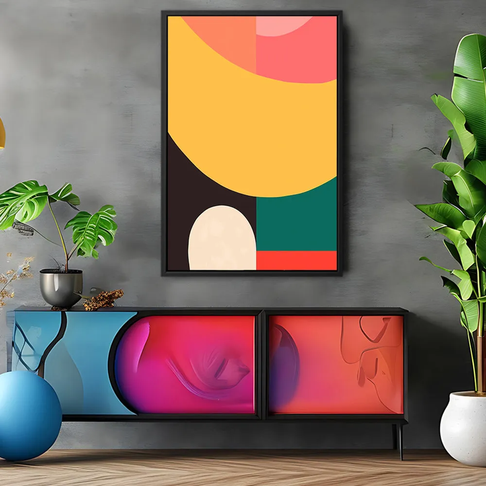 Canvas Wall Art Stretched Over Wooden Frame with Floating Frame and Colourful Abstract Painting CV4141