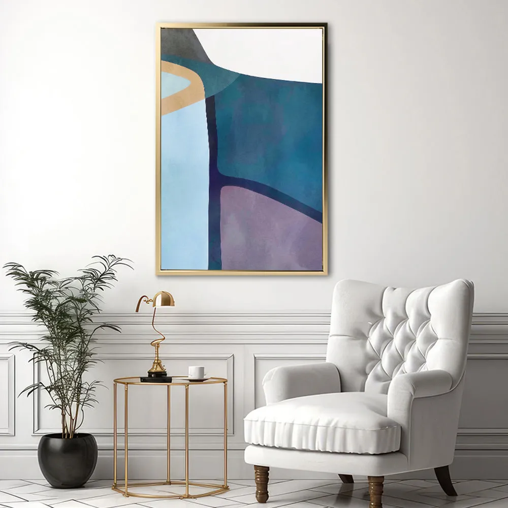 Canvas Wall Art Stretched Over Wooden Frame with Floating Frame and Cool Tones Abstract Painting CV4143