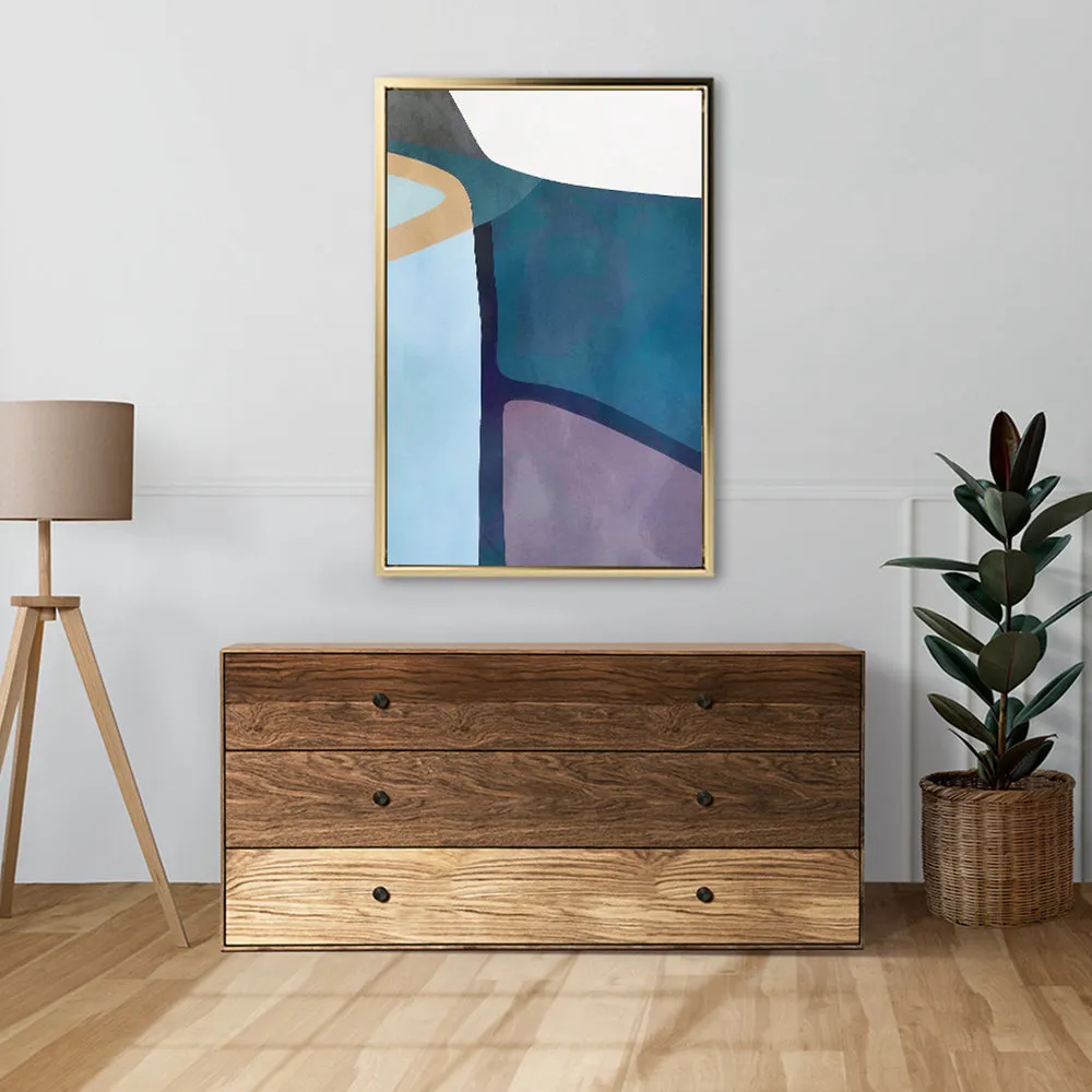 Canvas Wall Art Stretched Over Wooden Frame with Floating Frame and Cool Tones Abstract Painting CV4143