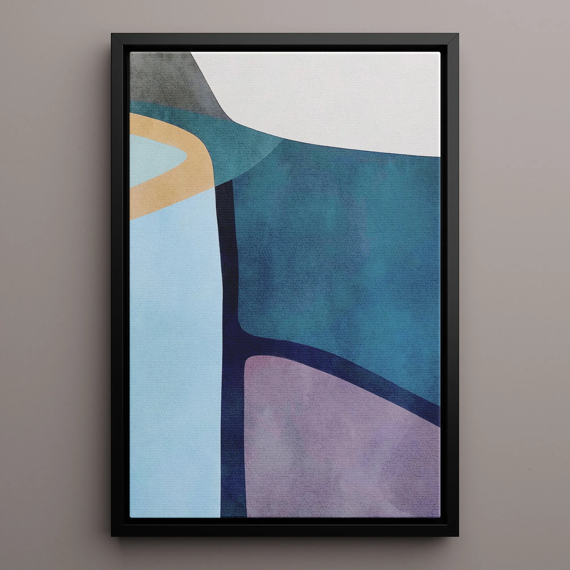 Canvas Wall Art Stretched Over Wooden Frame with Floating Frame and Cool Tones Abstract Painting CV4143