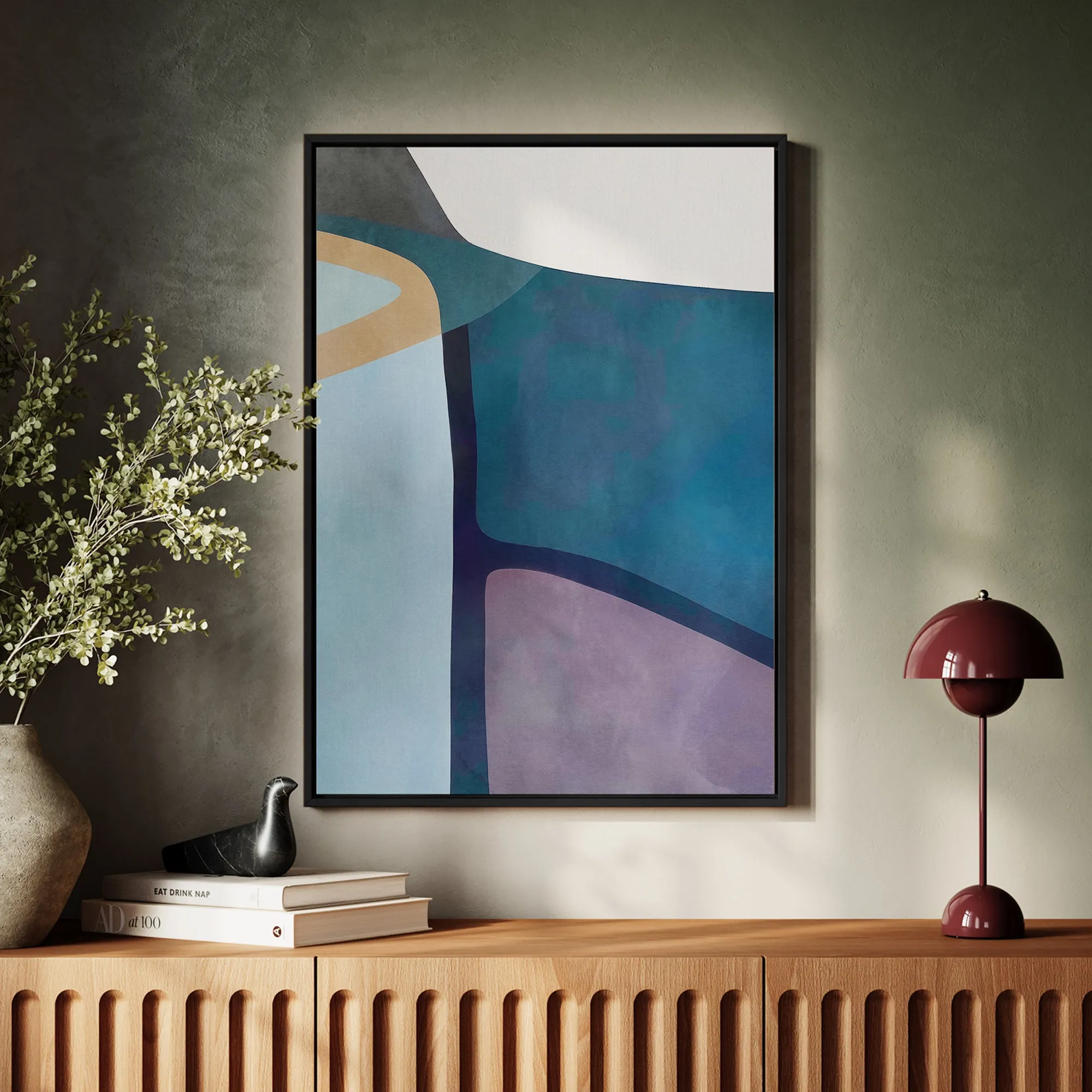 Canvas Wall Art Stretched Over Wooden Frame with Floating Frame and Cool Tones Abstract Painting CV4143