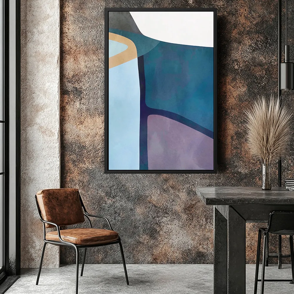 Canvas Wall Art Stretched Over Wooden Frame with Floating Frame and Cool Tones Abstract Painting CV4143