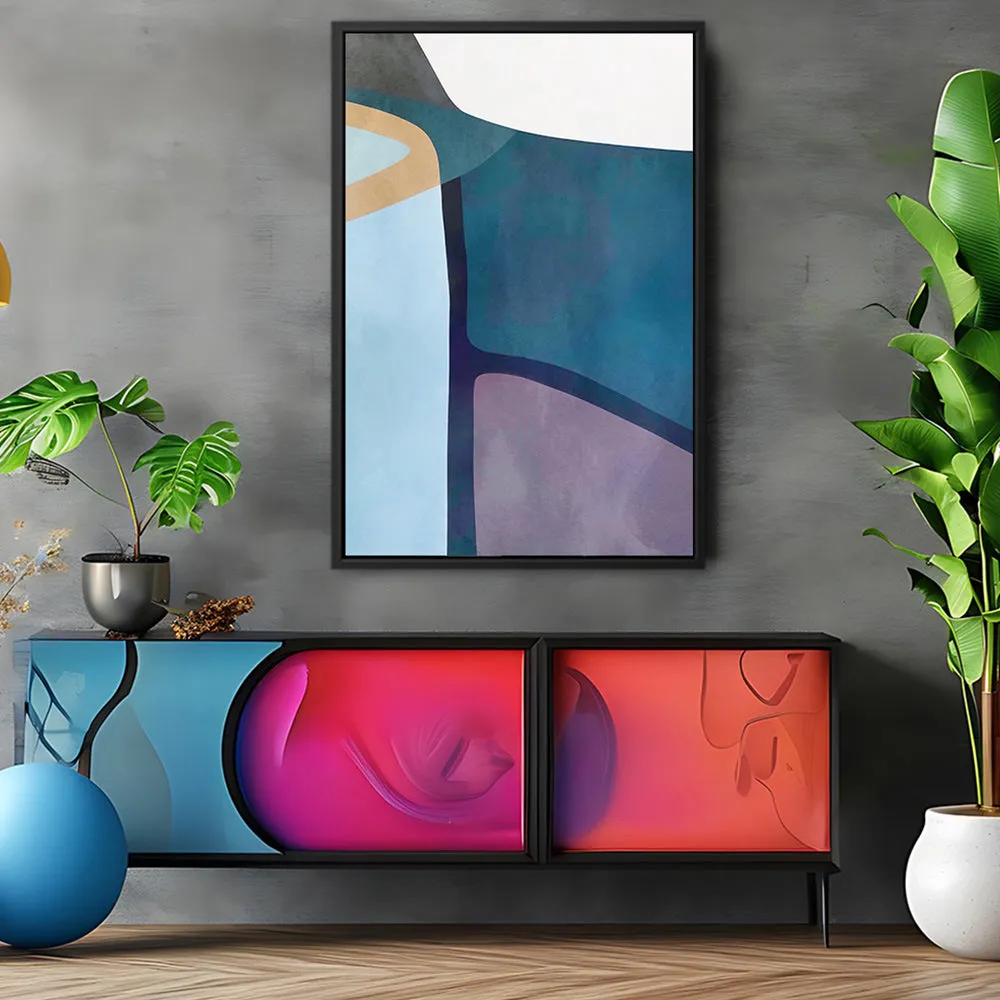 Canvas Wall Art Stretched Over Wooden Frame with Floating Frame and Cool Tones Abstract Painting CV4143
