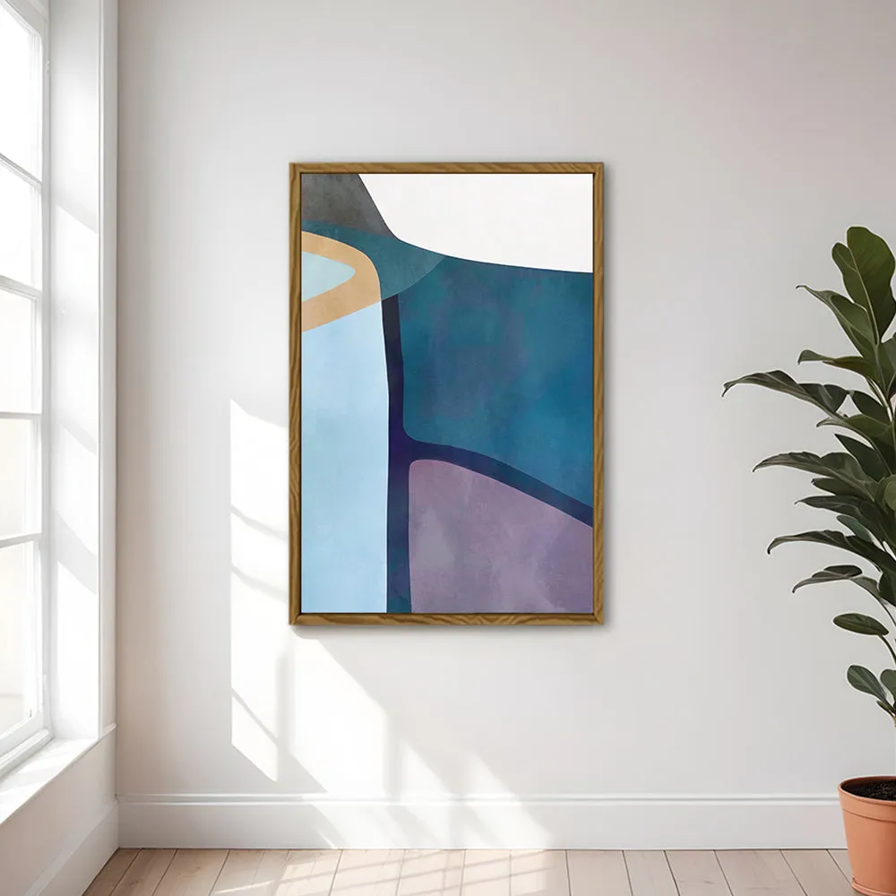 Canvas Wall Art Stretched Over Wooden Frame with Floating Frame and Cool Tones Abstract Painting CV4143