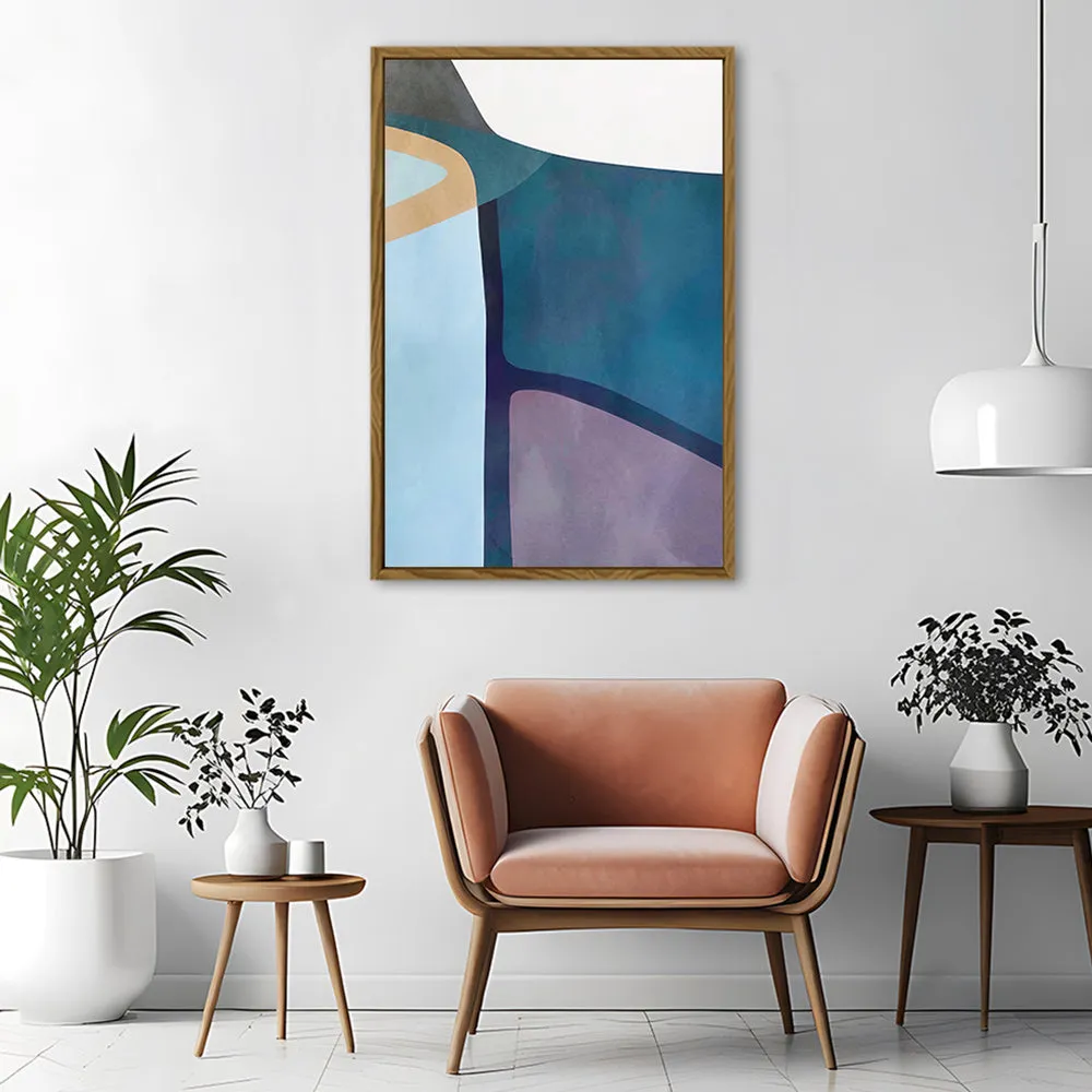 Canvas Wall Art Stretched Over Wooden Frame with Floating Frame and Cool Tones Abstract Painting CV4143