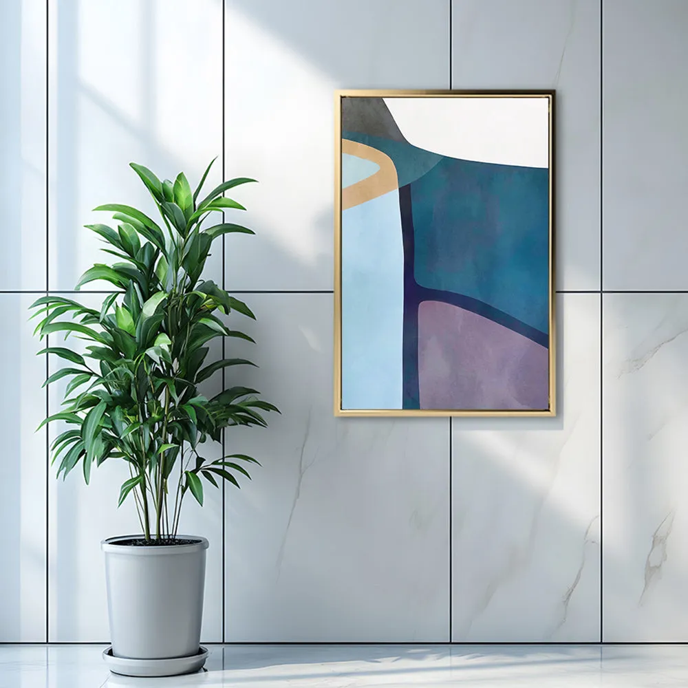 Canvas Wall Art Stretched Over Wooden Frame with Floating Frame and Cool Tones Abstract Painting CV4143