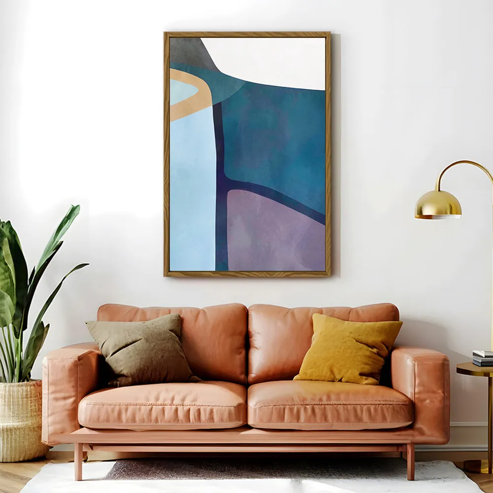 Canvas Wall Art Stretched Over Wooden Frame with Floating Frame and Cool Tones Abstract Painting CV4143