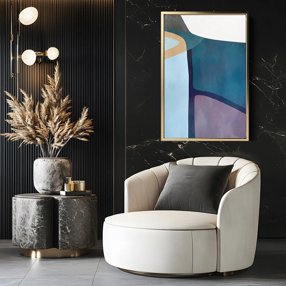 Canvas Wall Art Stretched Over Wooden Frame with Floating Frame and Cool Tones Abstract Painting CV4143