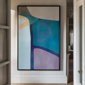Canvas Wall Art Stretched Over Wooden Frame with Floating Frame and Cool Tones Abstract Painting CV4143