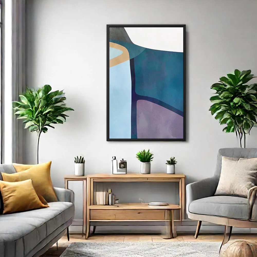 Canvas Wall Art Stretched Over Wooden Frame with Floating Frame and Cool Tones Abstract Painting CV4143