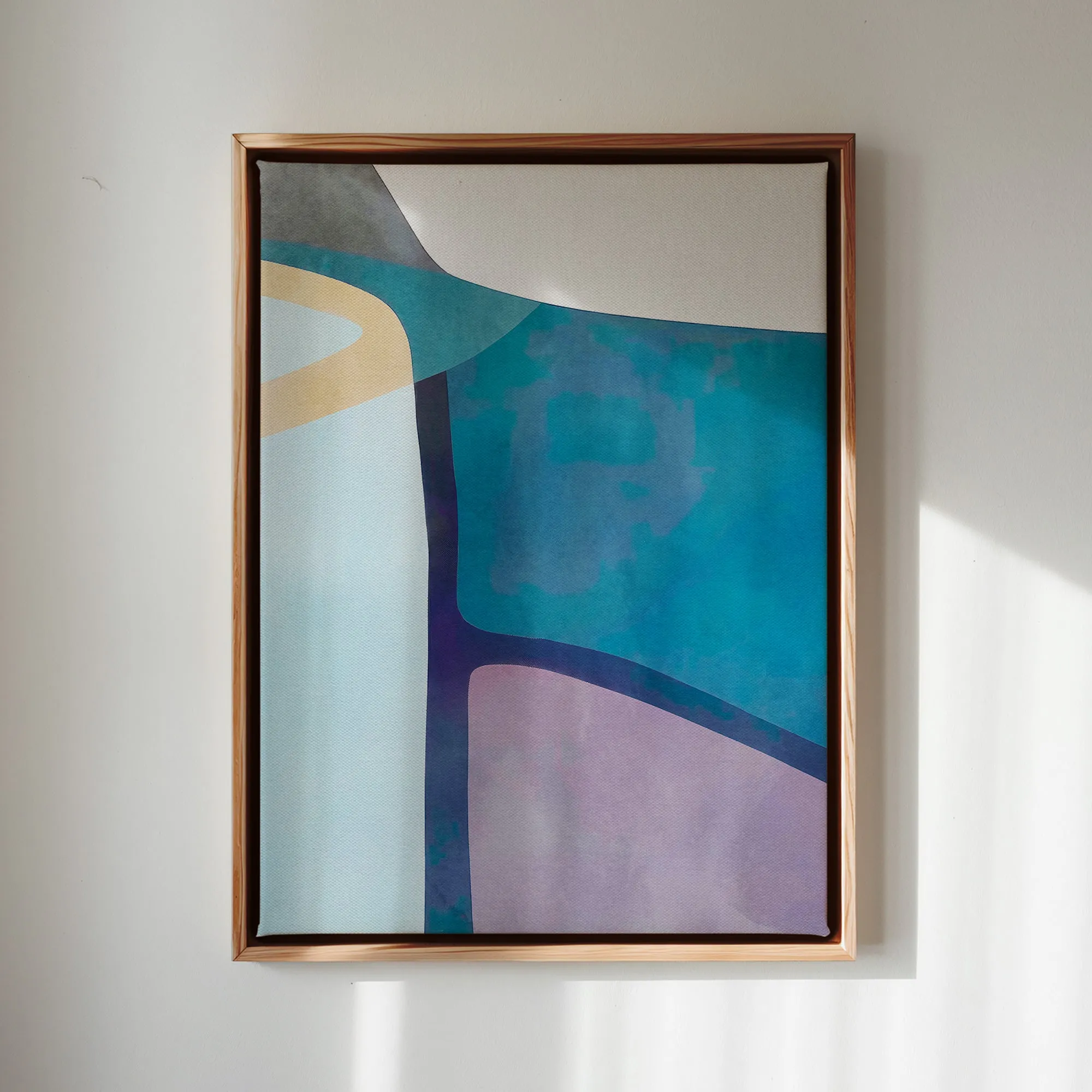 Canvas Wall Art Stretched Over Wooden Frame with Floating Frame and Cool Tones Abstract Painting CV4143