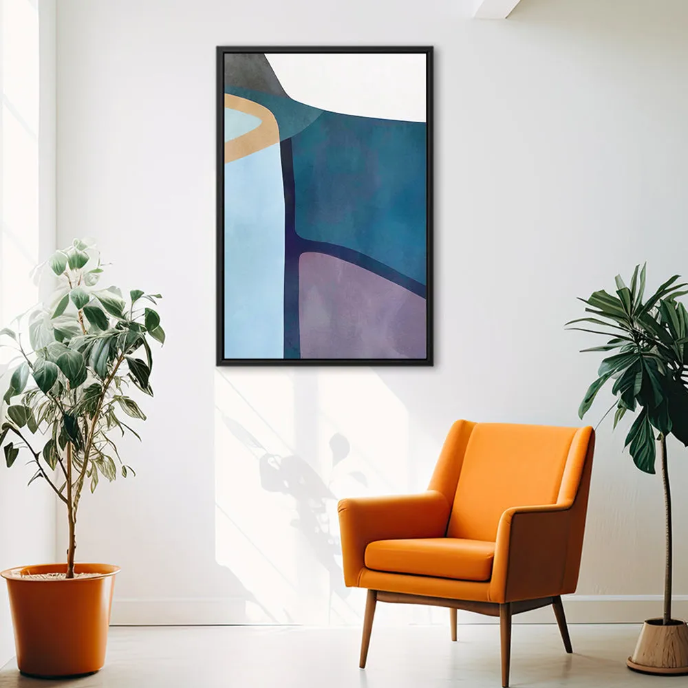 Canvas Wall Art Stretched Over Wooden Frame with Floating Frame and Cool Tones Abstract Painting CV4143