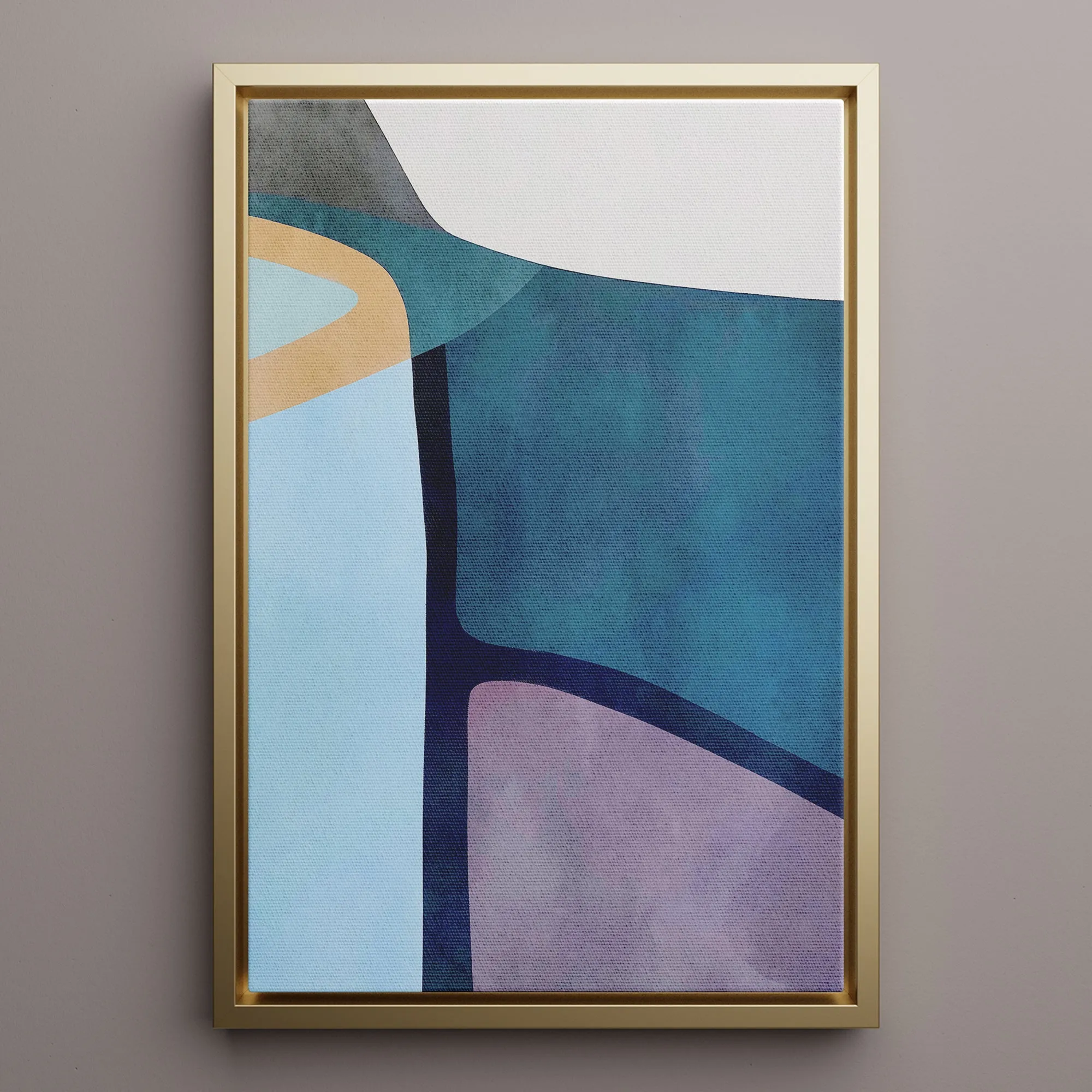 Canvas Wall Art Stretched Over Wooden Frame with Floating Frame and Cool Tones Abstract Painting CV4143