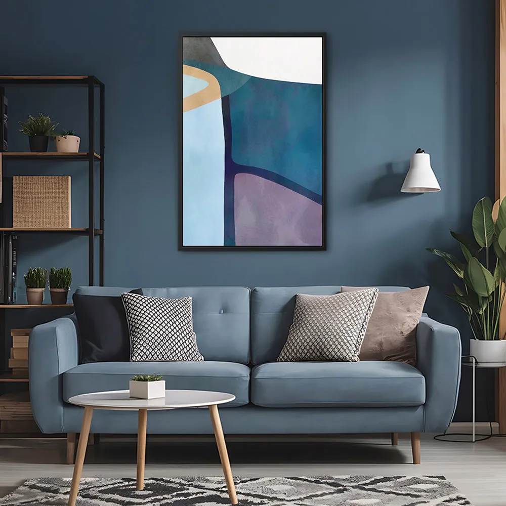 Canvas Wall Art Stretched Over Wooden Frame with Floating Frame and Cool Tones Abstract Painting CV4143