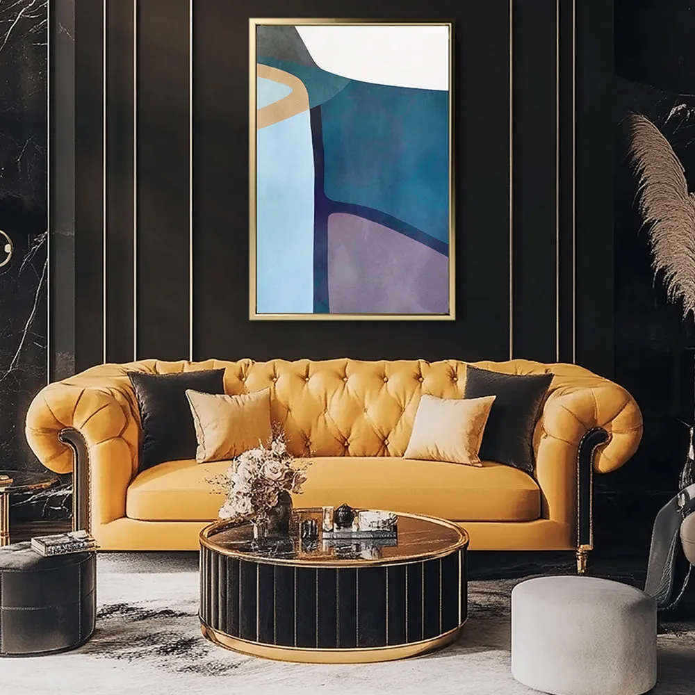 Canvas Wall Art Stretched Over Wooden Frame with Floating Frame and Cool Tones Abstract Painting CV4143