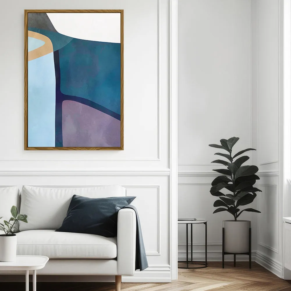 Canvas Wall Art Stretched Over Wooden Frame with Floating Frame and Cool Tones Abstract Painting CV4143