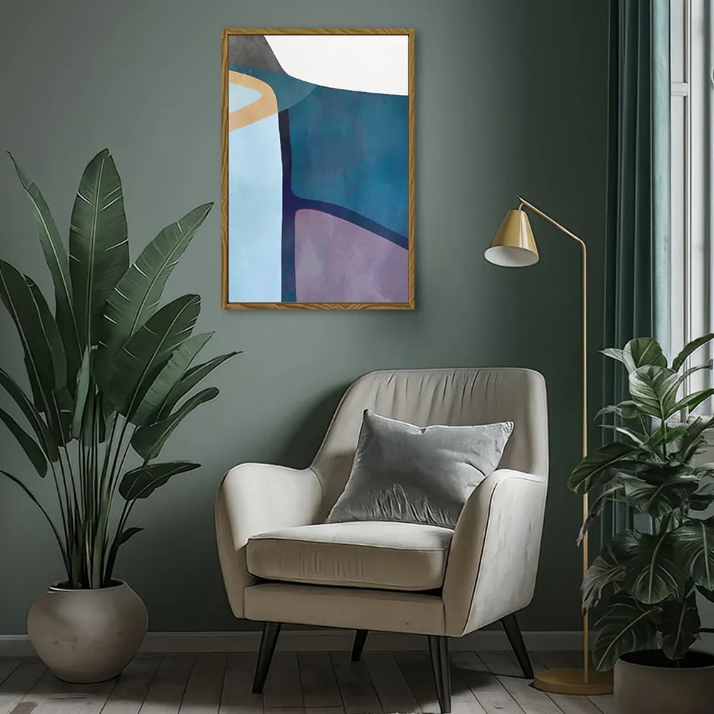 Canvas Wall Art Stretched Over Wooden Frame with Floating Frame and Cool Tones Abstract Painting CV4143