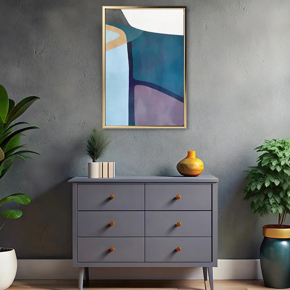 Canvas Wall Art Stretched Over Wooden Frame with Floating Frame and Cool Tones Abstract Painting CV4143