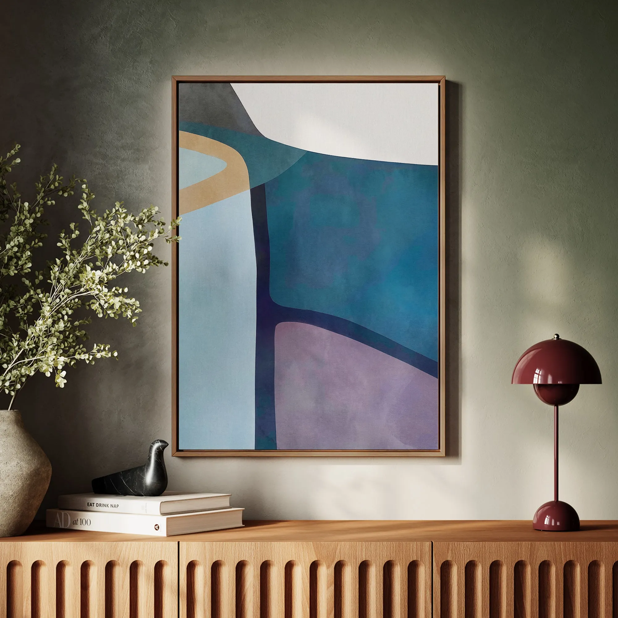 Canvas Wall Art Stretched Over Wooden Frame with Floating Frame and Cool Tones Abstract Painting CV4143