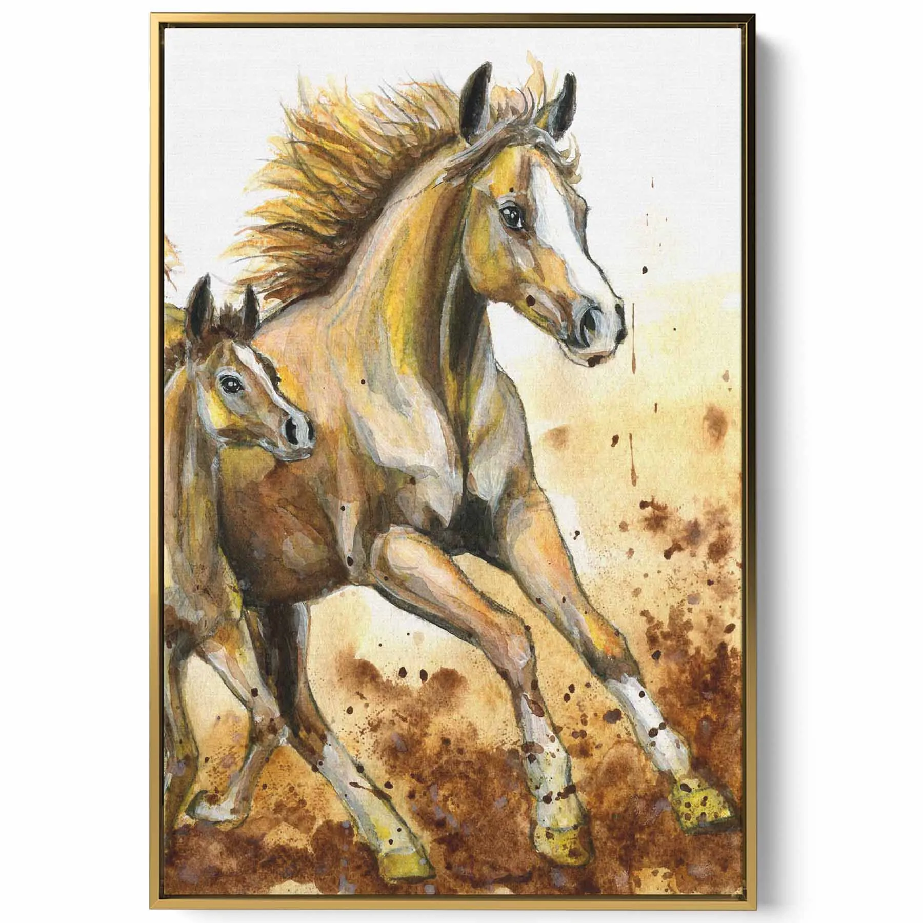 Canvas Wall Art Stretched Over Wooden Frame with Gold Floating Frame