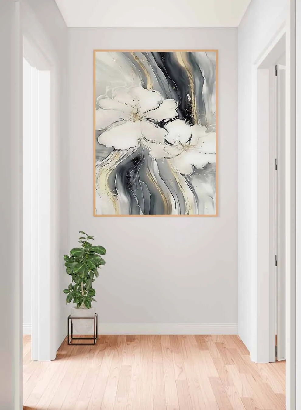 Canvas Wall Art Stretched Over Wooden Frame with Gold Floating Frame