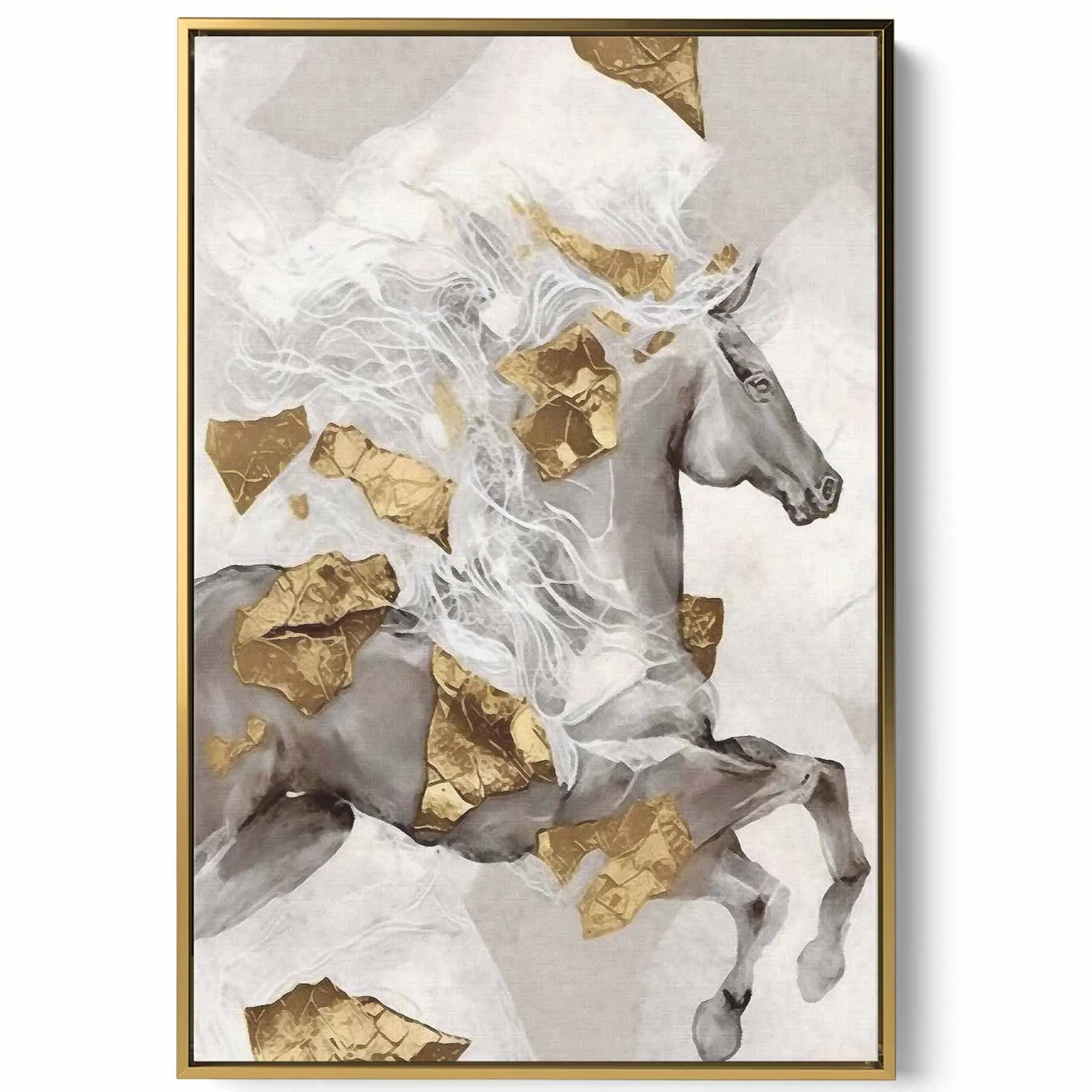 Canvas Wall Art Stretched Over Wooden Frame with Gold Floating Frame