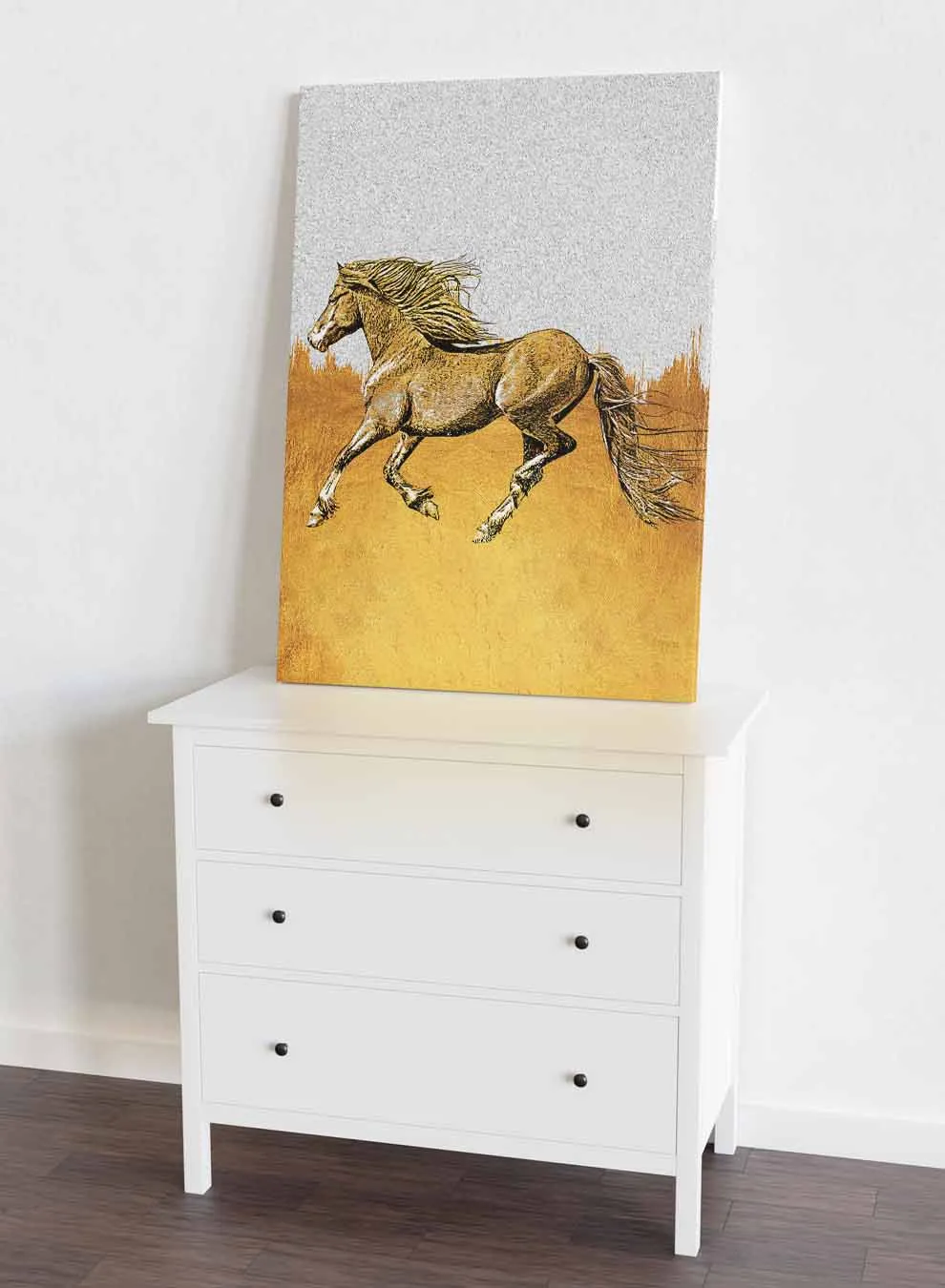 Canvas Wall Art Stretched Over Wooden Frame with Gold Floating Frame