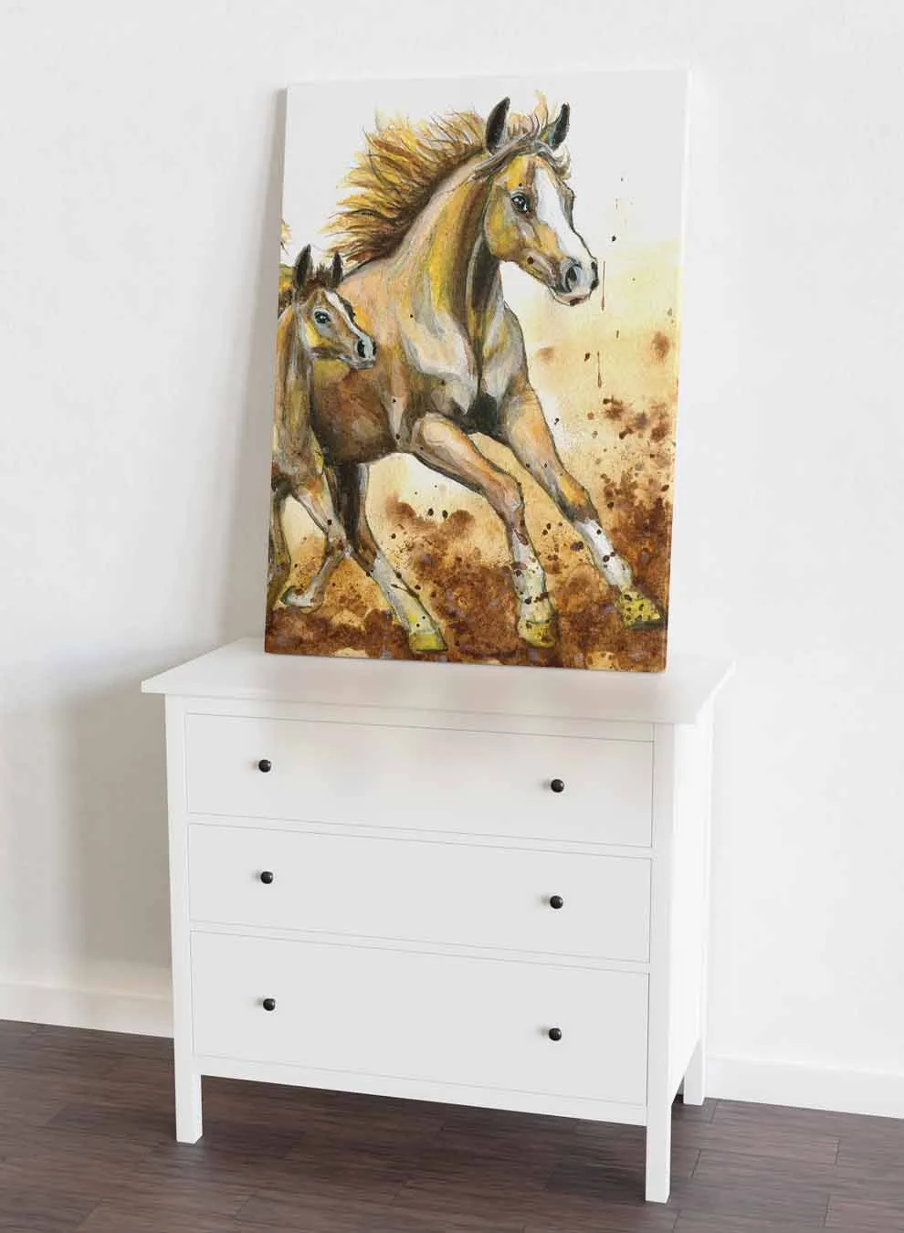 Canvas Wall Art Stretched Over Wooden Frame with Gold Floating Frame