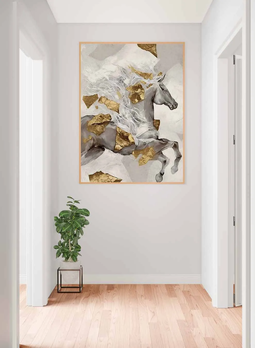 Canvas Wall Art Stretched Over Wooden Frame with Gold Floating Frame