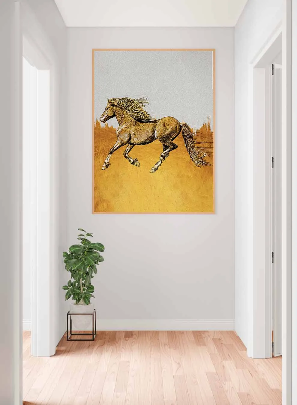Canvas Wall Art Stretched Over Wooden Frame with Gold Floating Frame