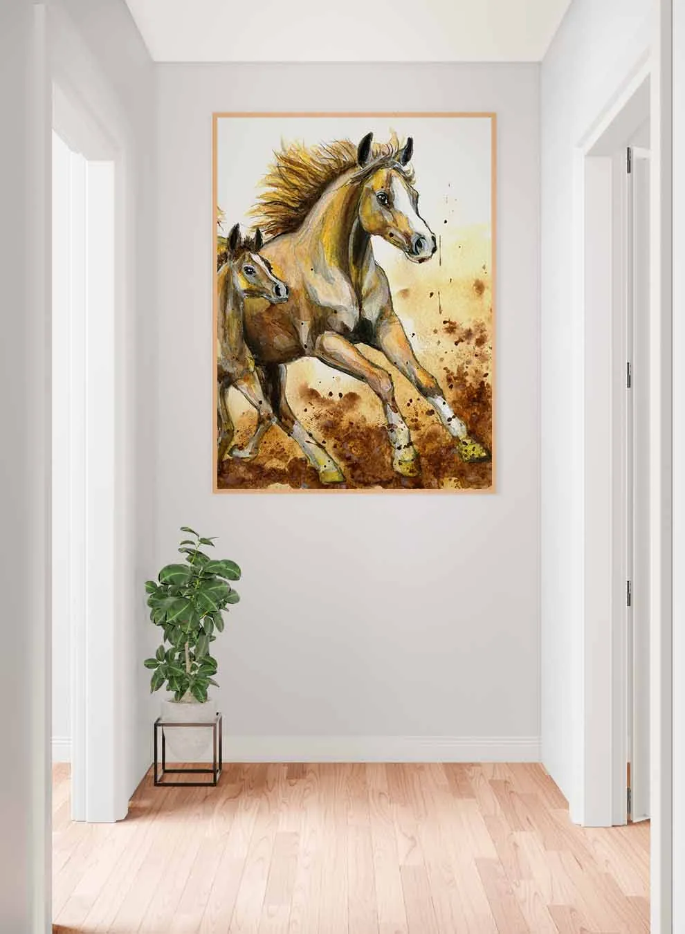 Canvas Wall Art Stretched Over Wooden Frame with Gold Floating Frame