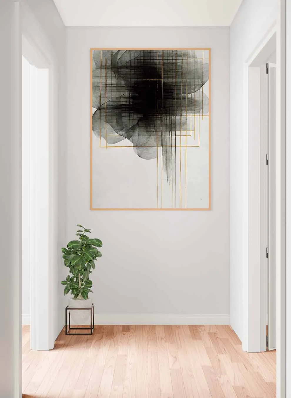 Canvas Wall Art Stretched Over Wooden Frame with Gold Floating Frame