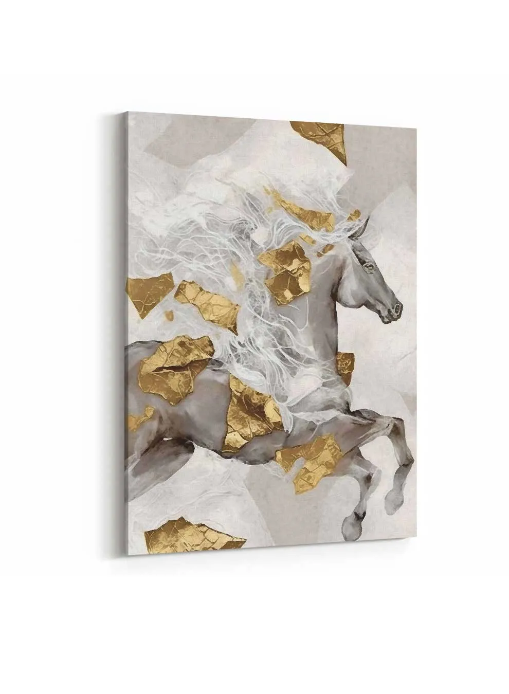 Canvas Wall Art Stretched Over Wooden Frame with Gold Floating Frame