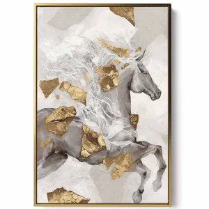 Canvas Wall Art Stretched Over Wooden Frame with Gold Floating Frame