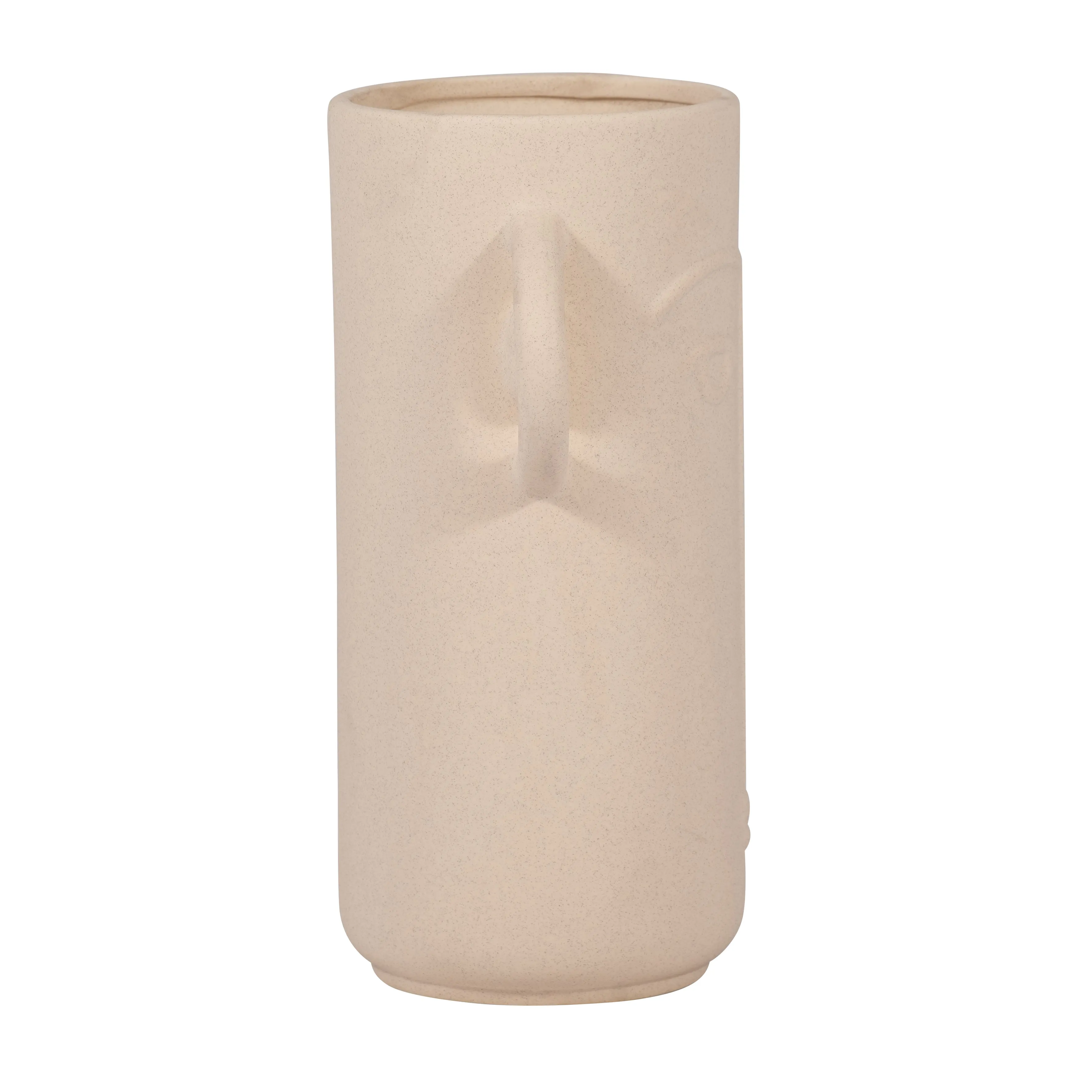 Cer, 10" Face Vase W/ Handles, Ivory