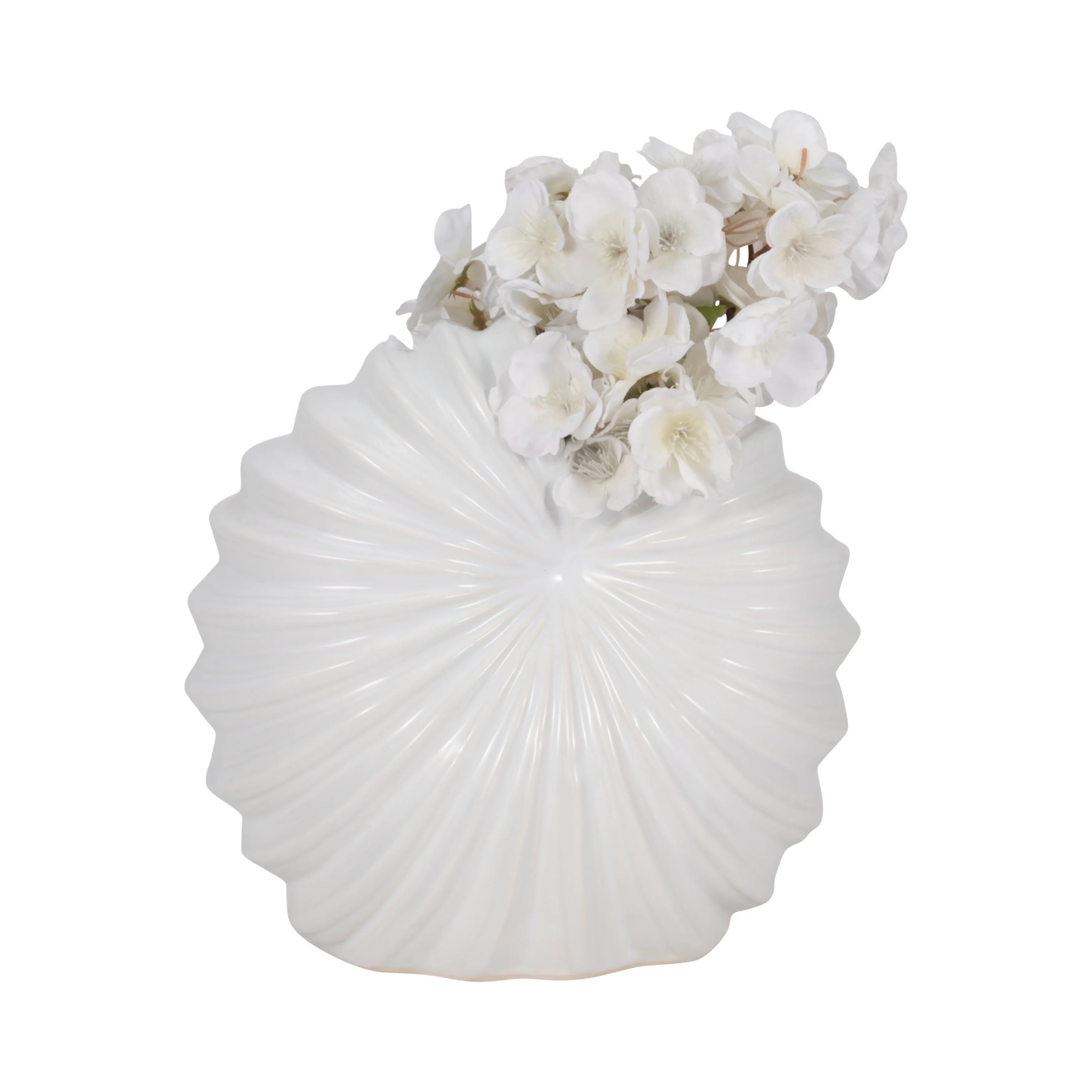 CER, 10" SHELL VASE, WHITE