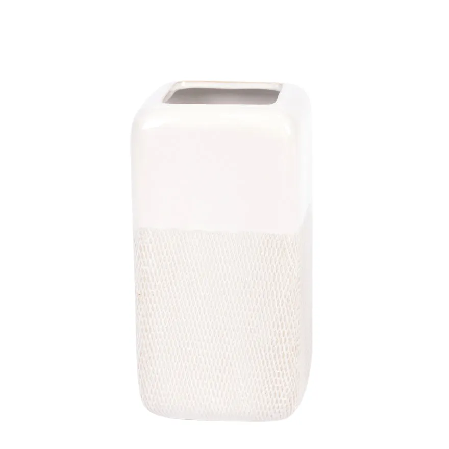 CER, 10" SQUARED GROOVED VASE, IVORY