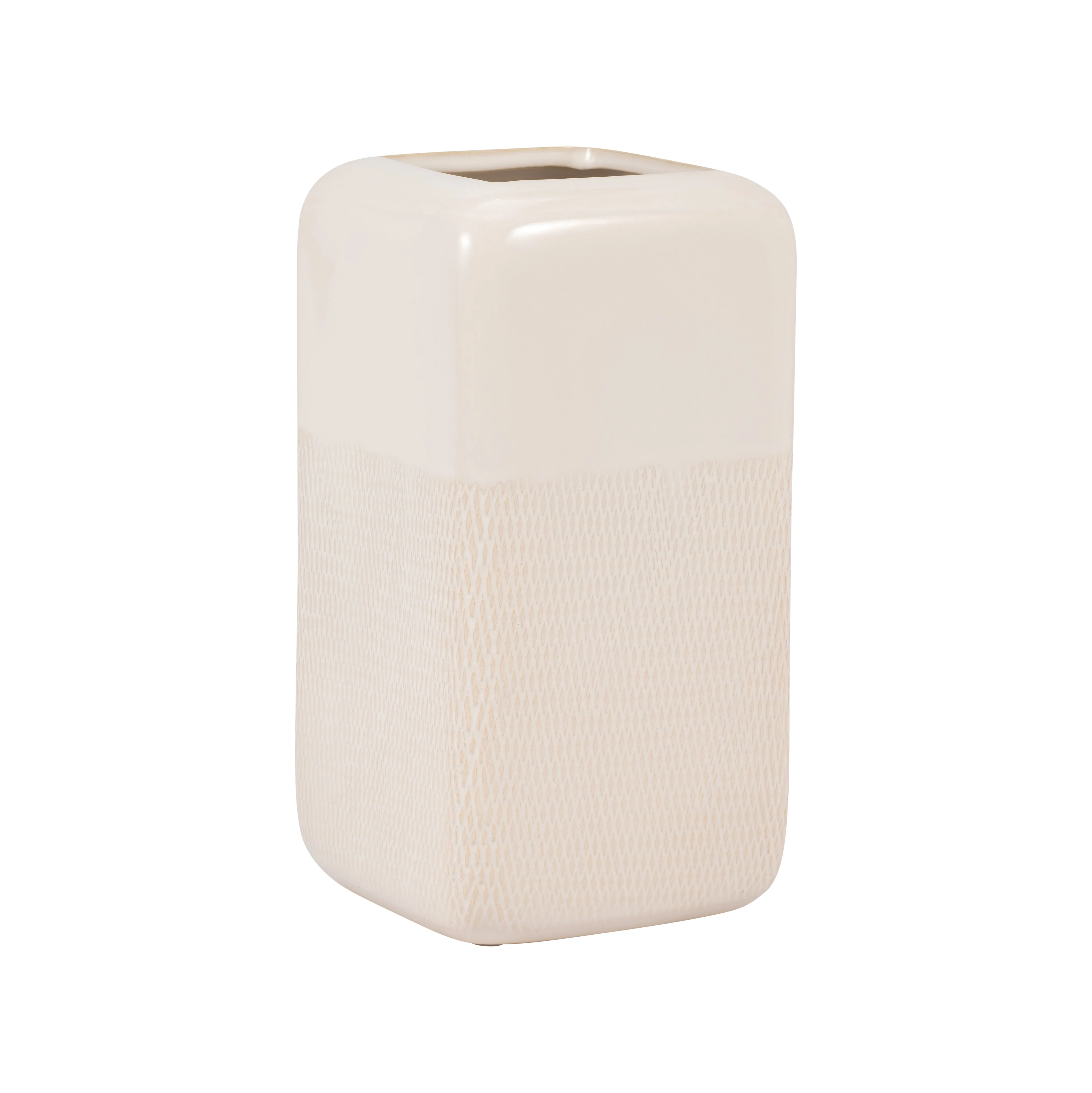 CER, 10" SQUARED GROOVED VASE, IVORY