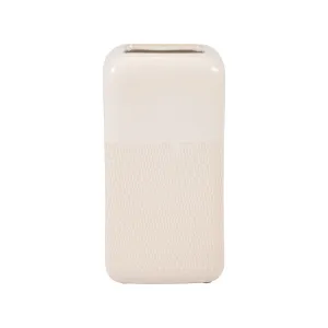 CER, 10" SQUARED GROOVED VASE, IVORY