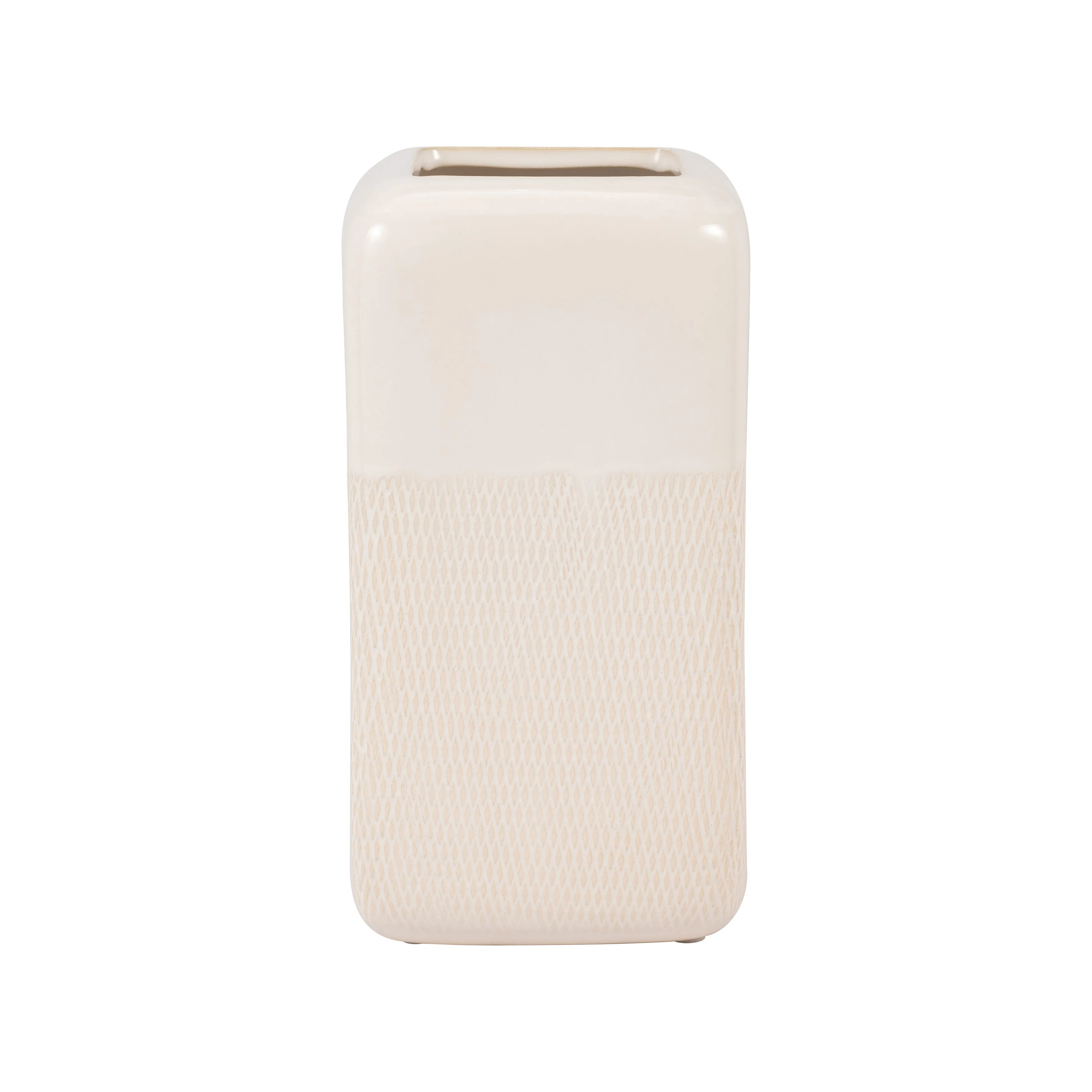 CER, 10" SQUARED GROOVED VASE, IVORY