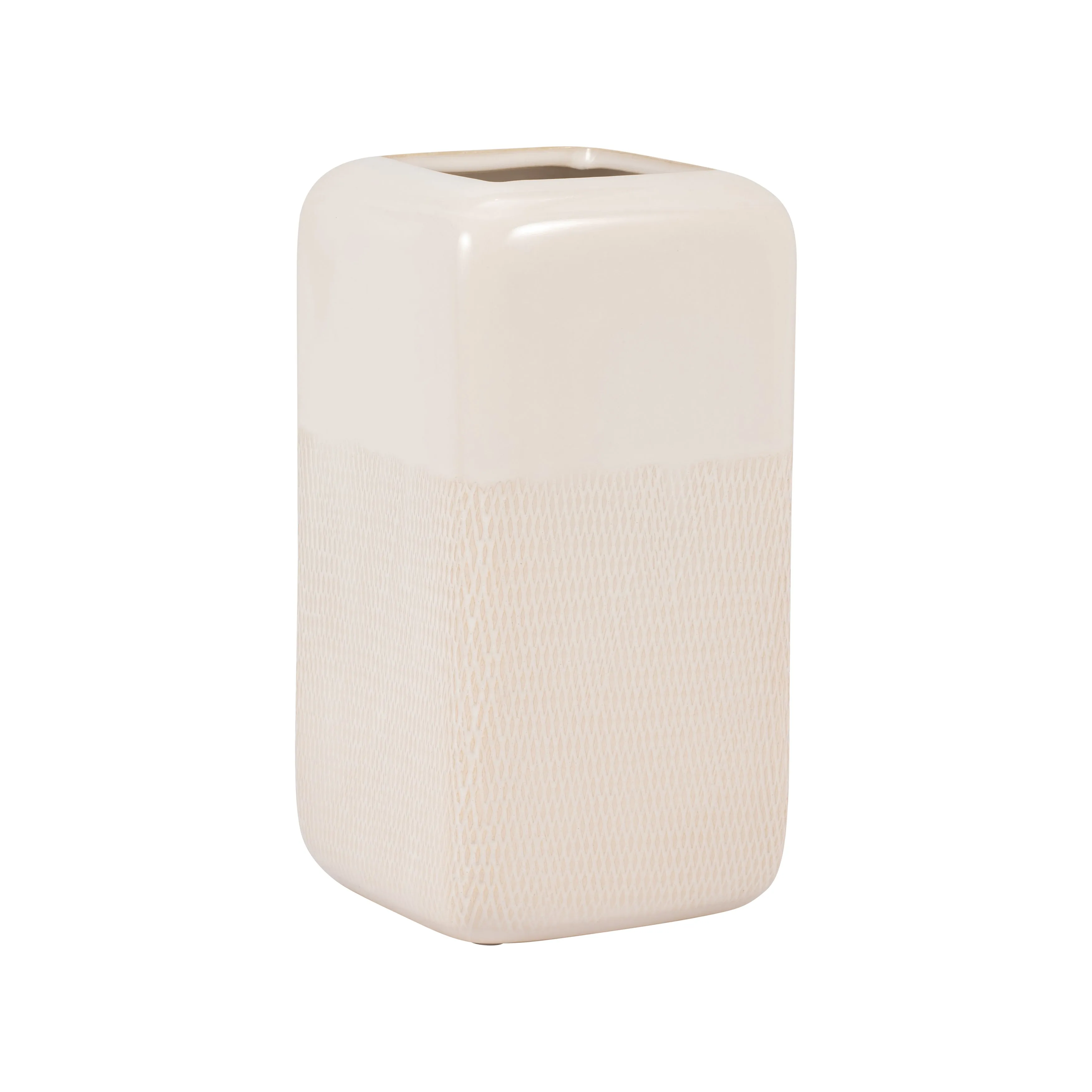 CER, 10" SQUARED GROOVED VASE, IVORY