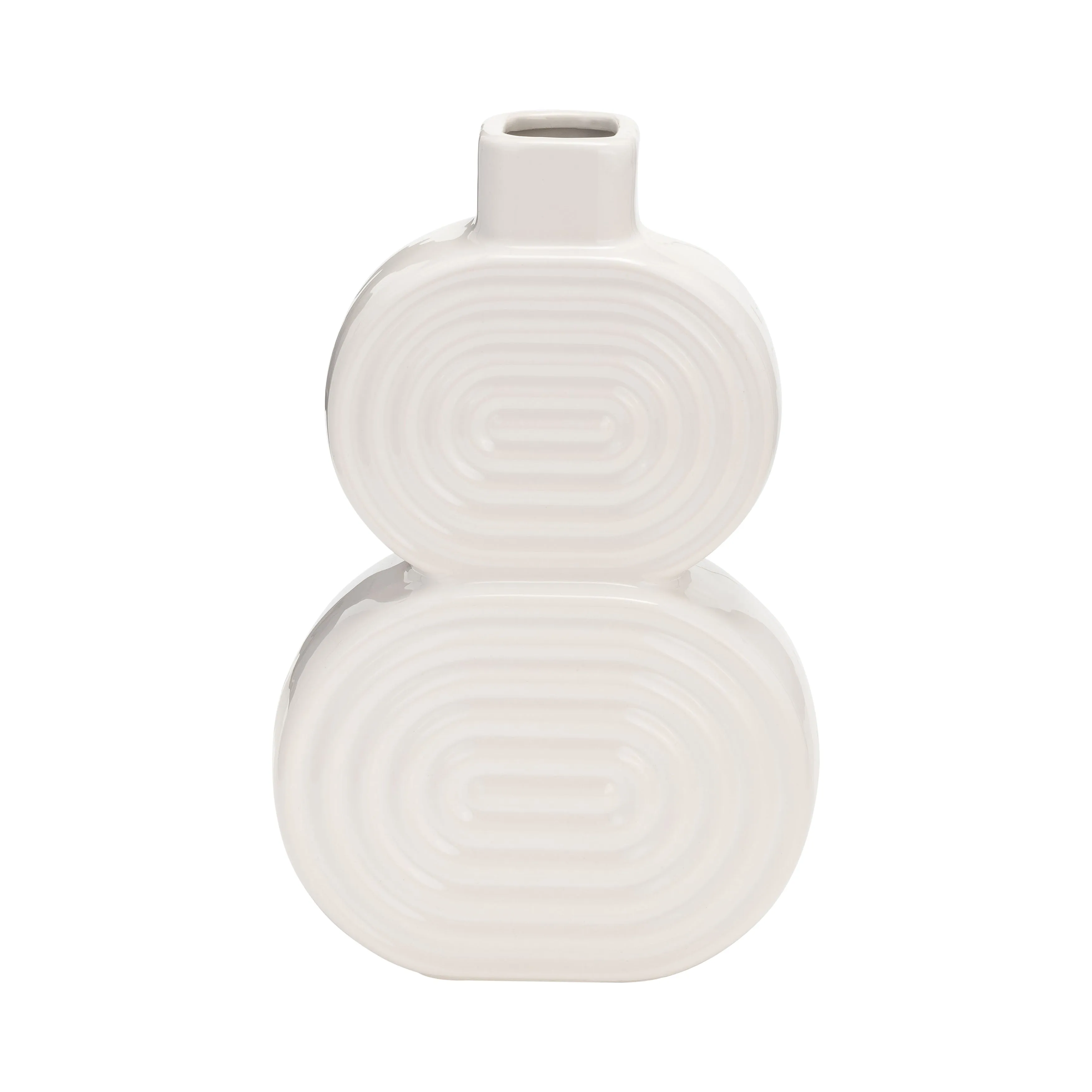 CER, 10" STACKED CIRCLES VASE, WHITE