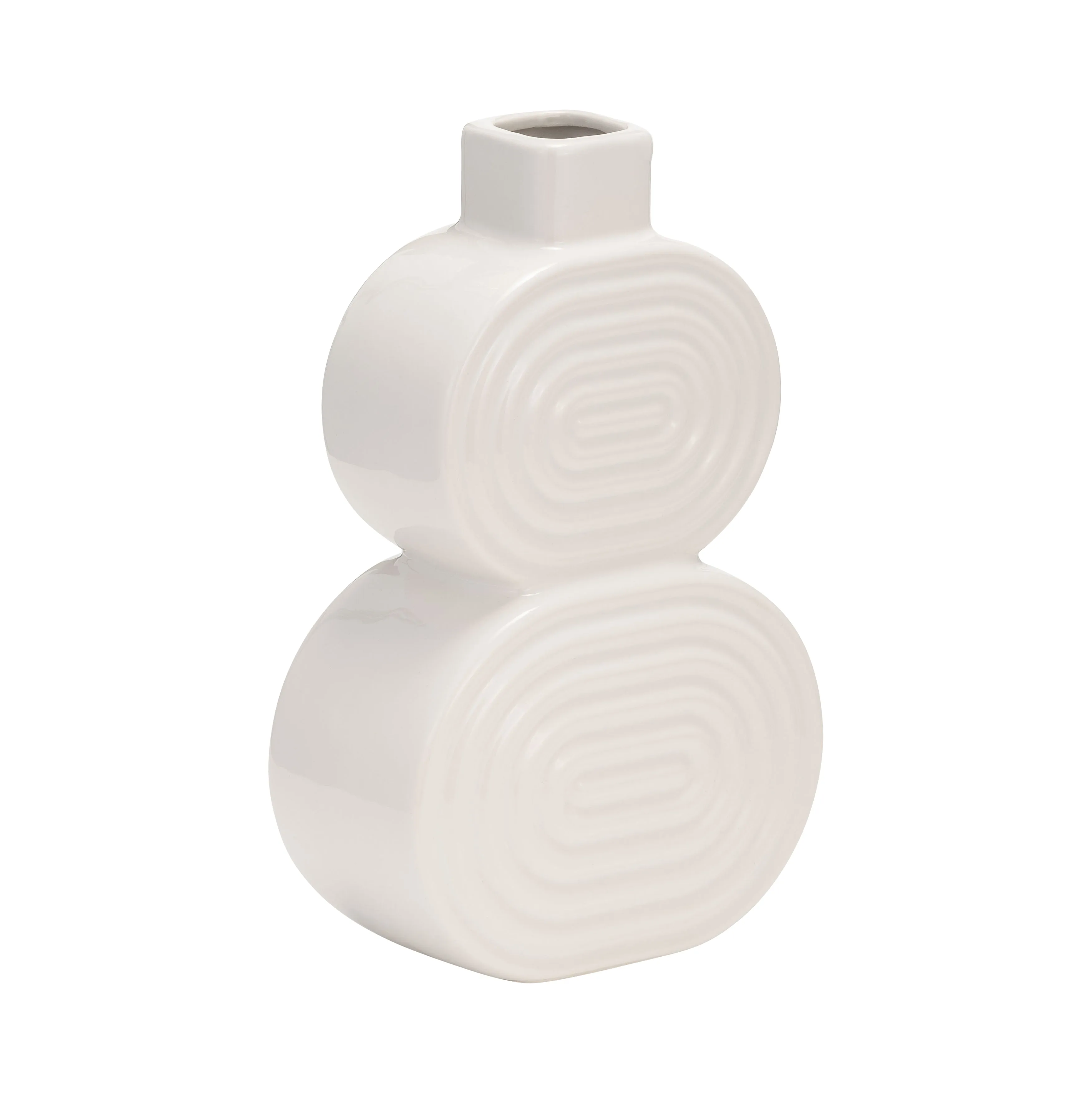 CER, 10" STACKED CIRCLES VASE, WHITE