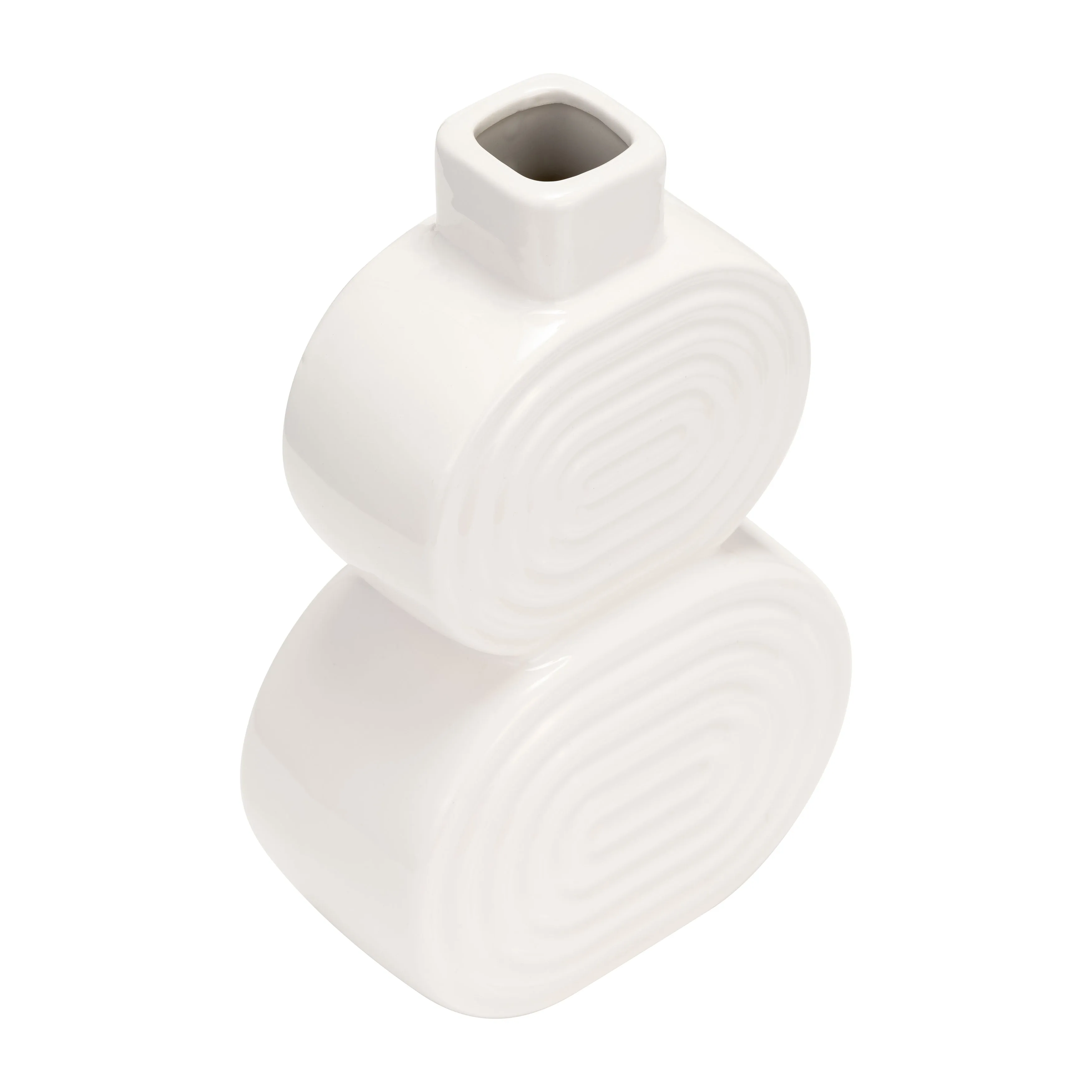 CER, 10" STACKED CIRCLES VASE, WHITE