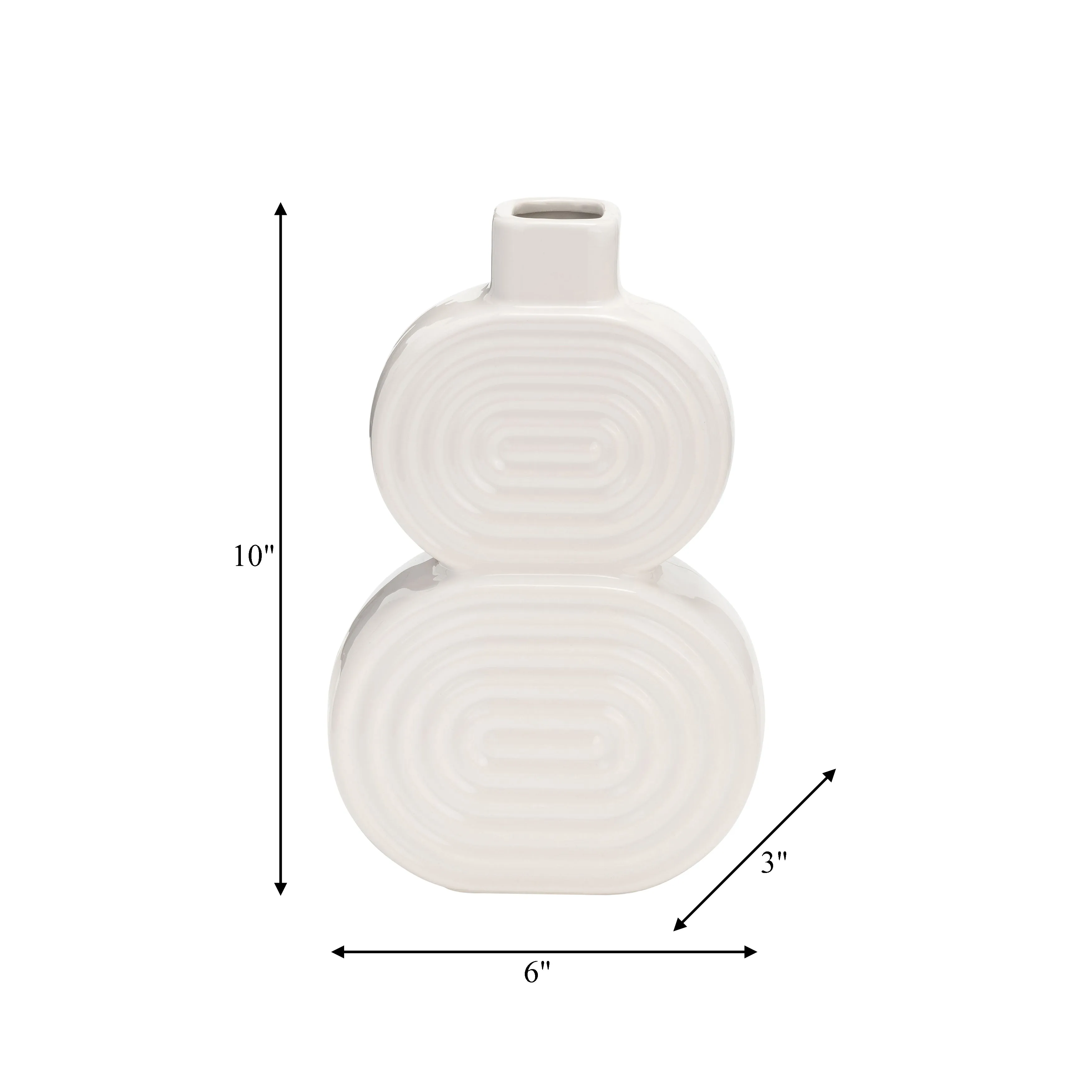 CER, 10" STACKED CIRCLES VASE, WHITE
