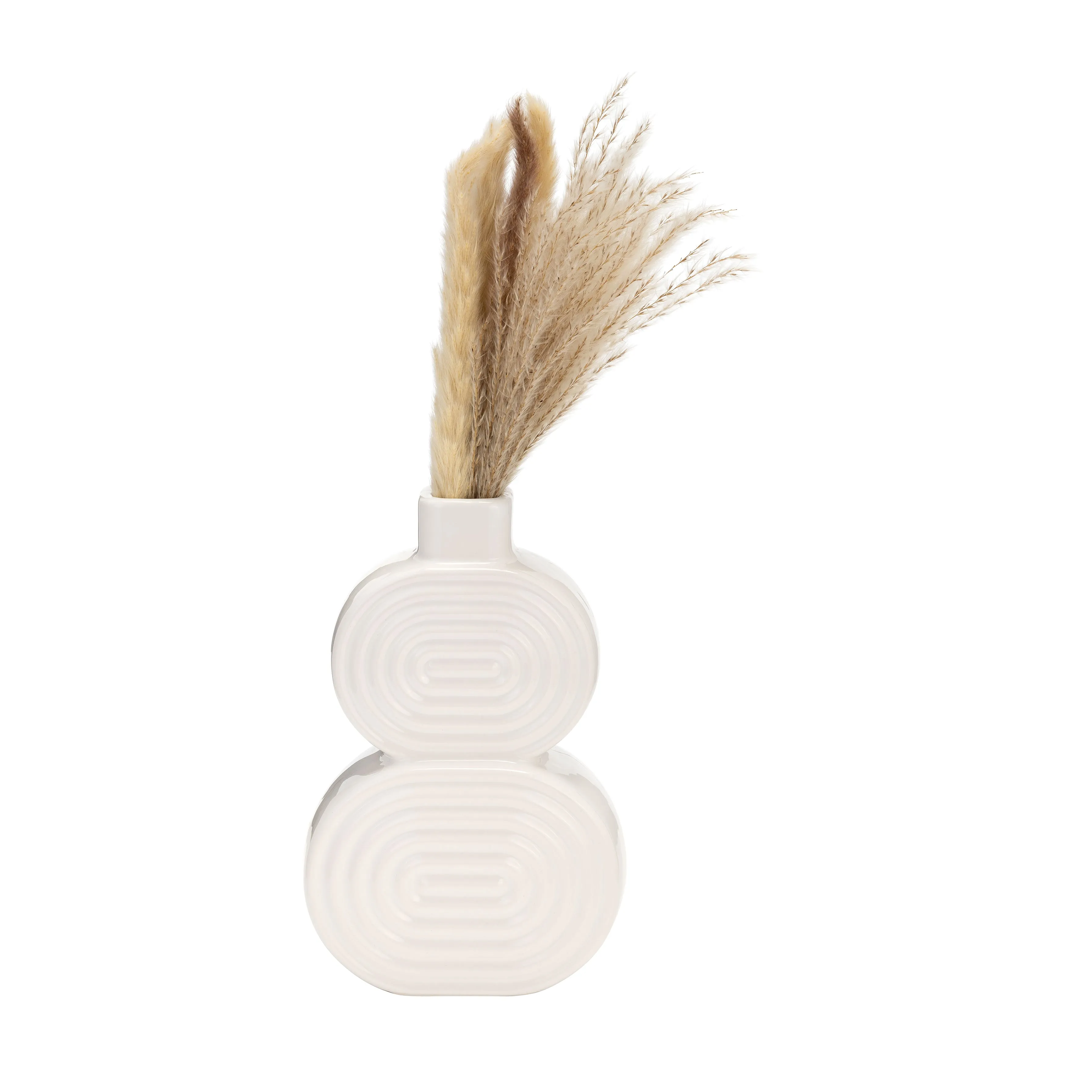 CER, 10" STACKED CIRCLES VASE, WHITE