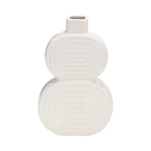 CER, 10" STACKED CIRCLES VASE, WHITE